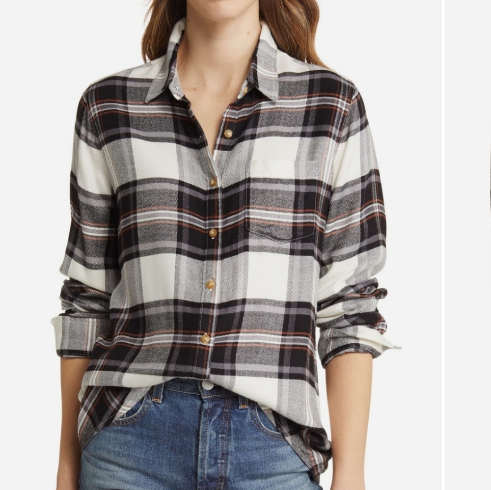Caslon Black and Brown Plaid Shirt